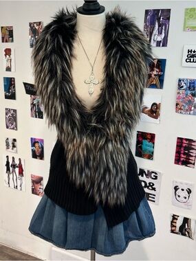 Y2K sexy faux fur trim knit vest